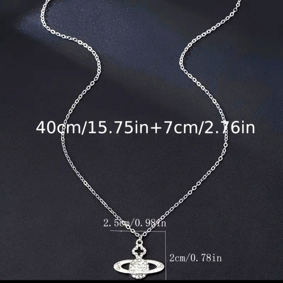 925 Sterling Silver Saturn Necklace - Picture 3 of 5